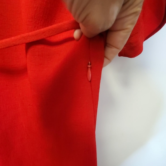 Zara ZW Collection Red Belted Long Dress Wide Neck Side Slit Size XS - Picture 12 of 16